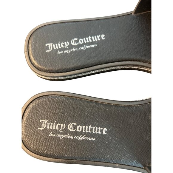Juicy Couture Black Slides Rainbow Heart Logo Silver Glitter Pride Size 7.5 - Picture 6 of 8